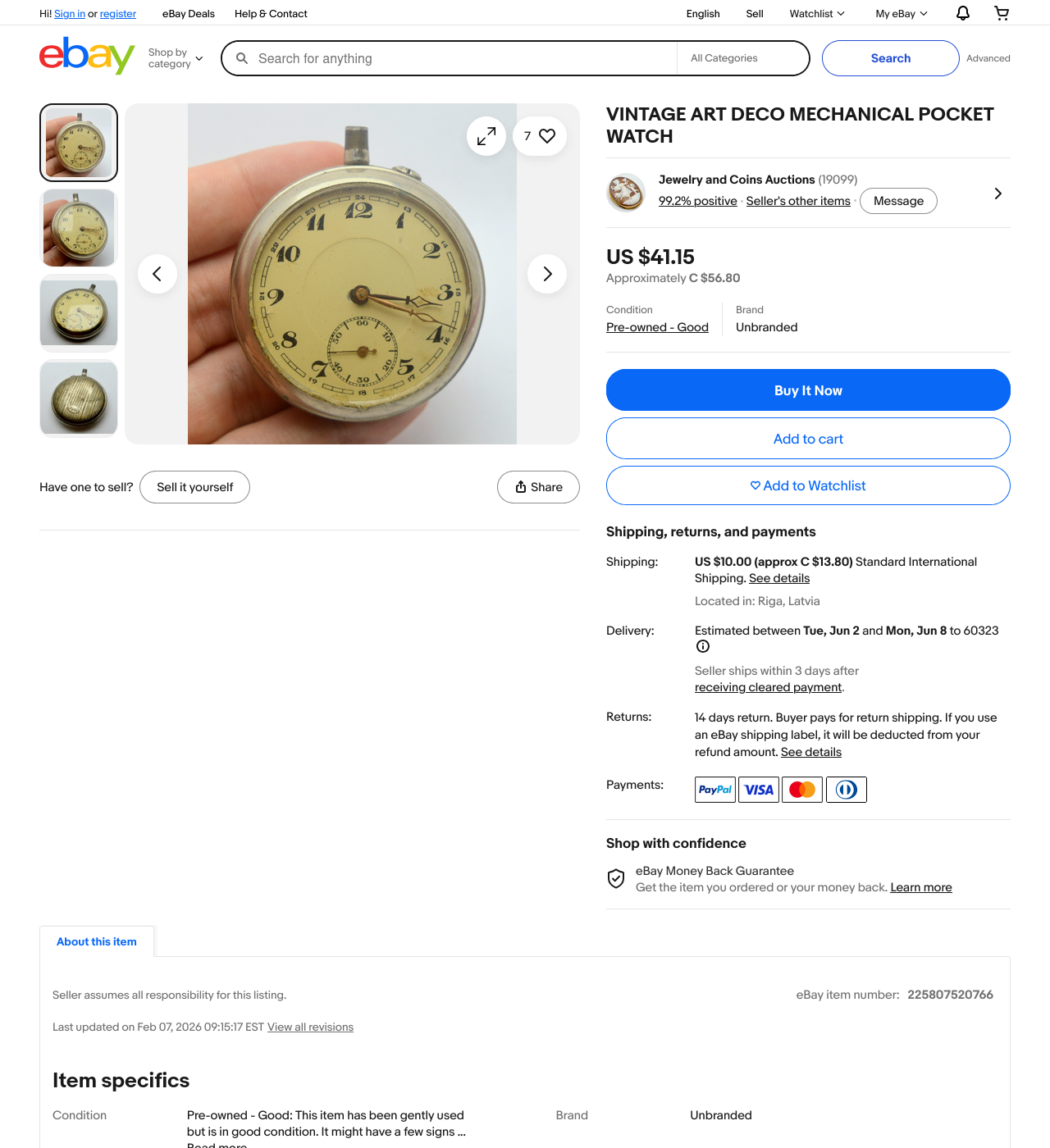 Vintage Art Deco Pocket Watch Mechanical Parts or Repair