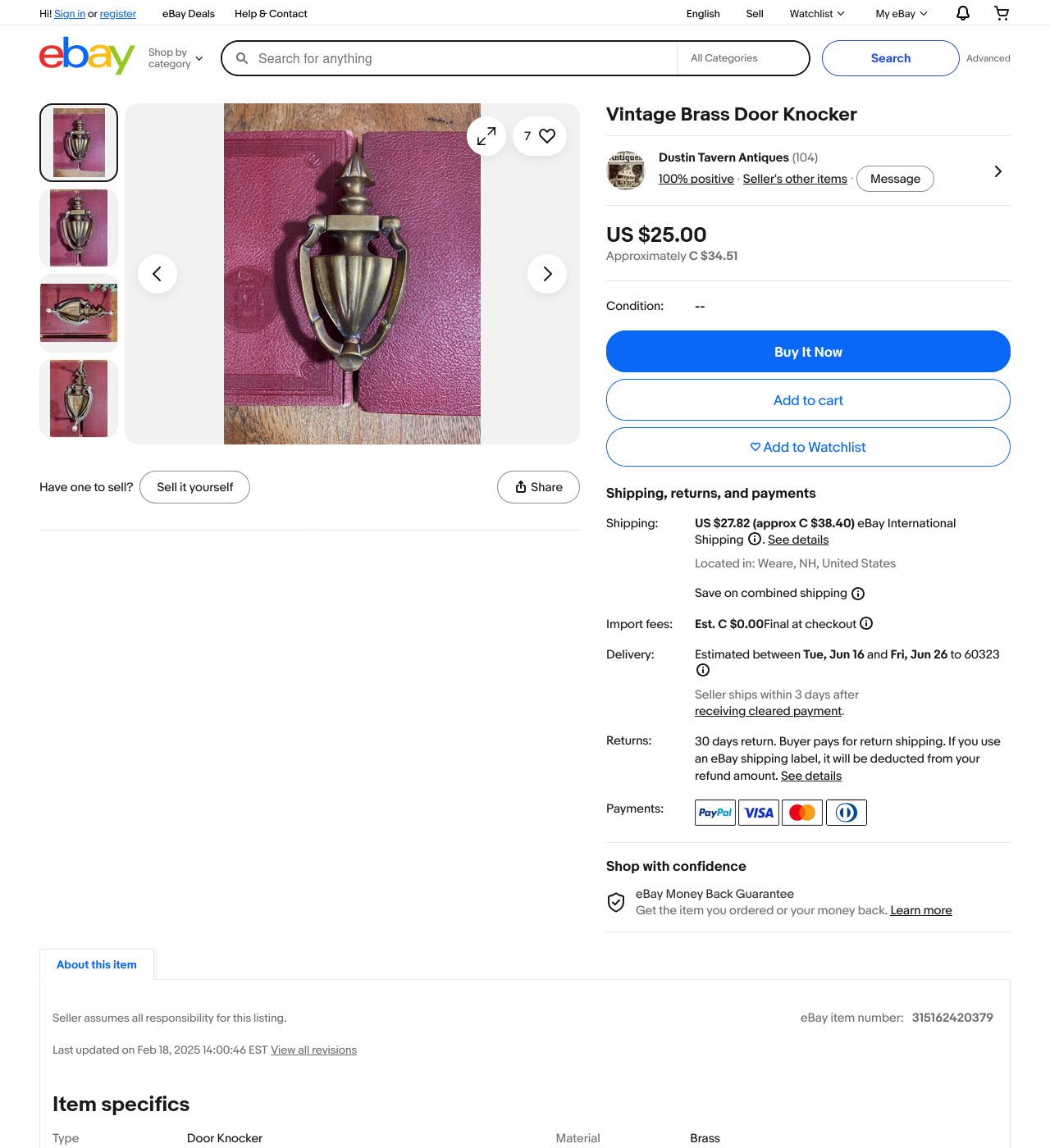 Vintage brass cyclops eye door knocker editorial listing image