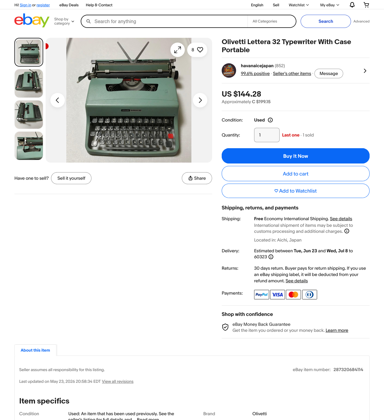 Olivetti Lettera 32 Portable Manual Typewriter With Case